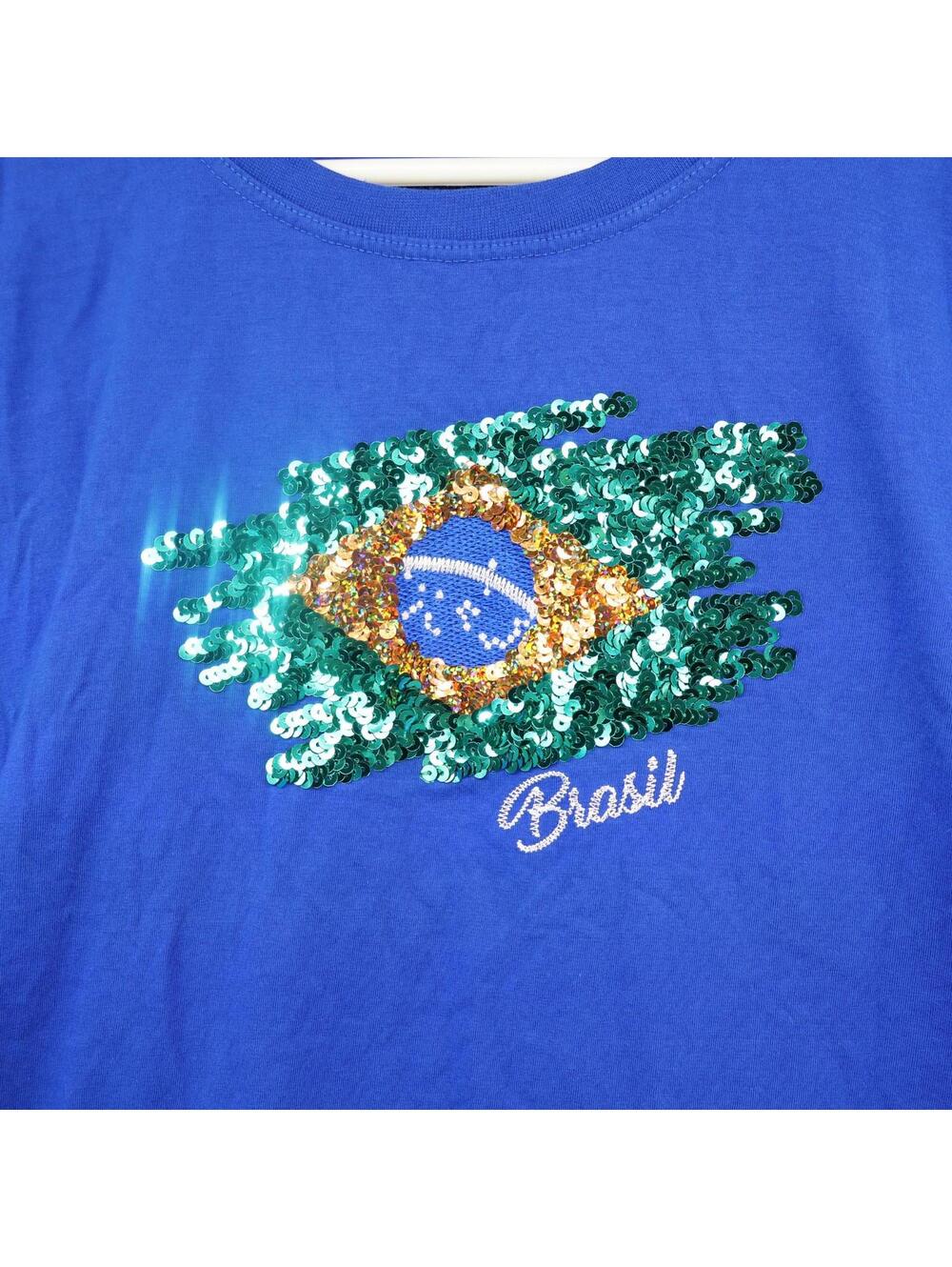 Brasil Sequin Flag Women’s Blue Tee